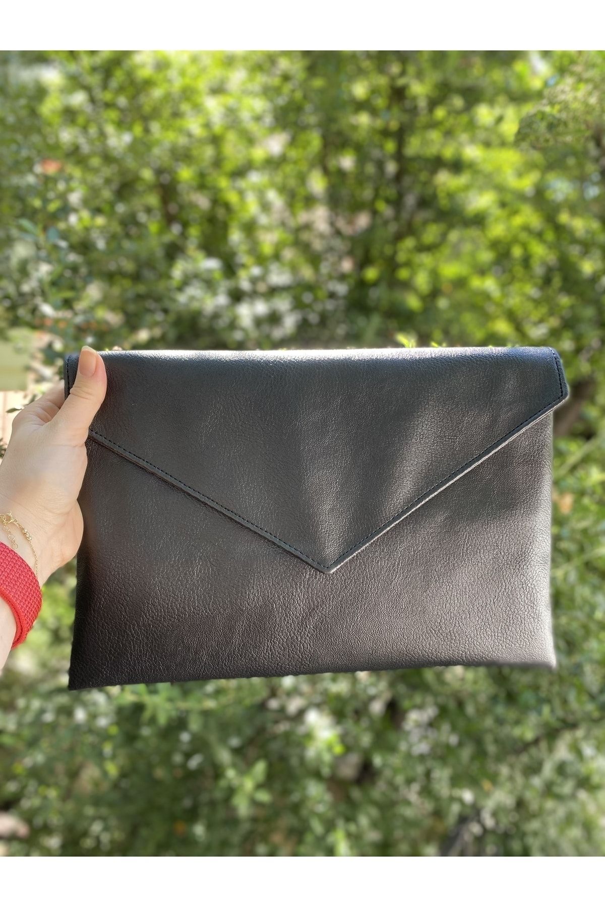 TALKING DREAMS Siyah Suni Deri Kapaklı Clutch görsel 5