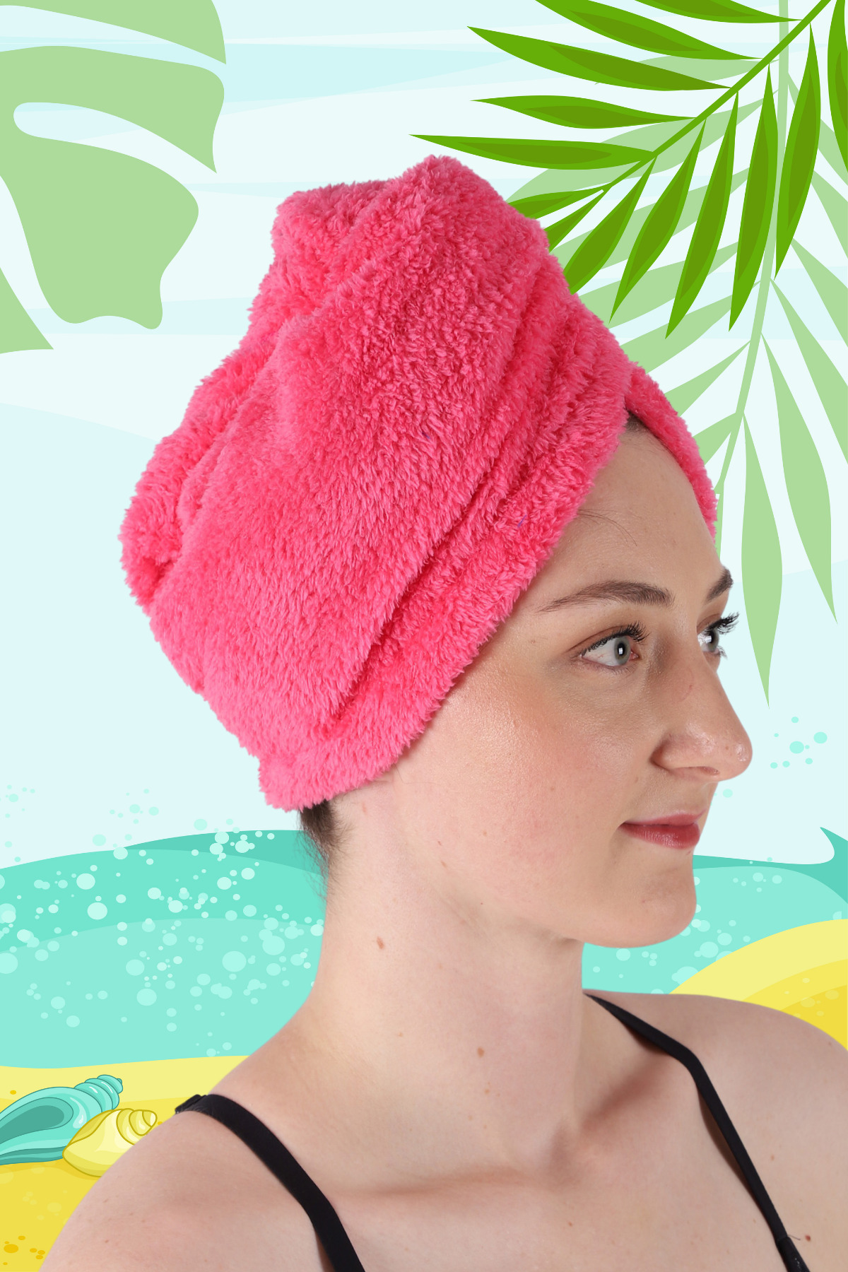 vosvera Plaj Havlusu Saç Kurulama Bonesi Düğmeli Saç Kurutma Havlusu