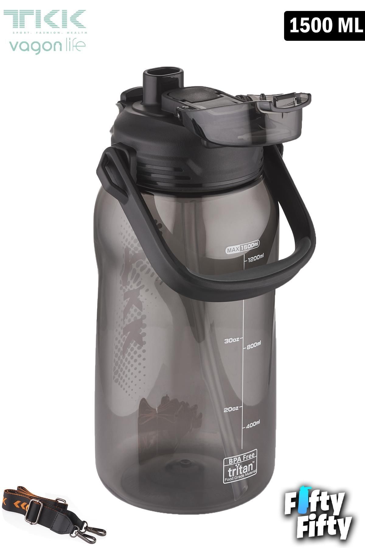 Vagonlife-TKK 1500 ML - Comfortable Cut Tritan Water Bottle, Single/Double Use, with Straw - FFTKK1027 2