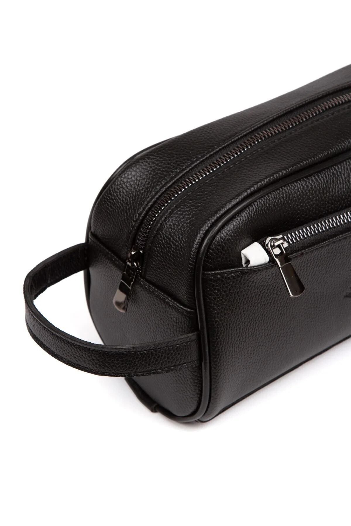 tuldar Erkek Siyah Deri Portföy Clutch Traş Kozmetik Bakım Ve Günlük El Çantası (14X24CM) görsel 3