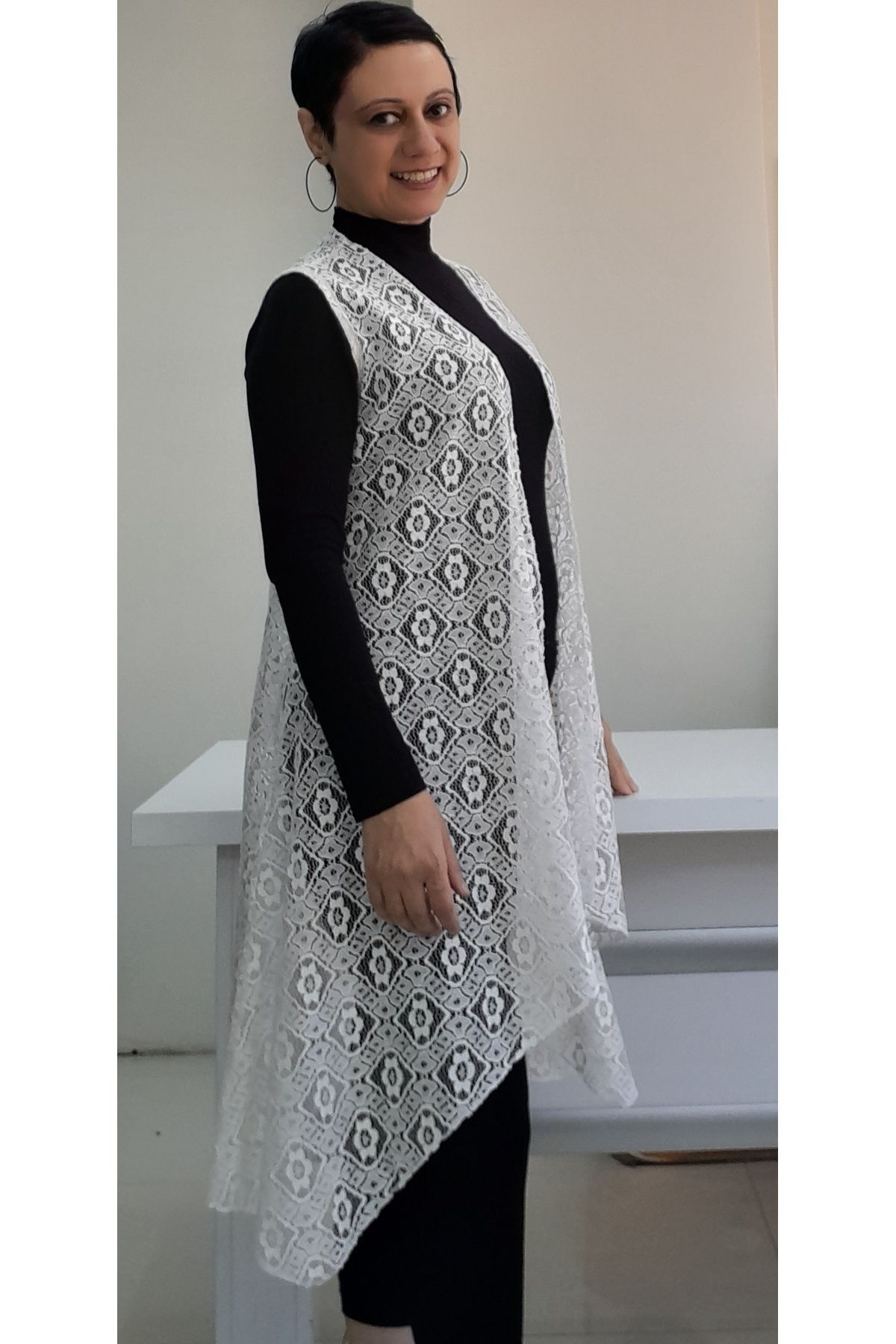 Mertcan Butik-سترة دانتيل بيضاء - طوق شال كاجوال مكسور 7
