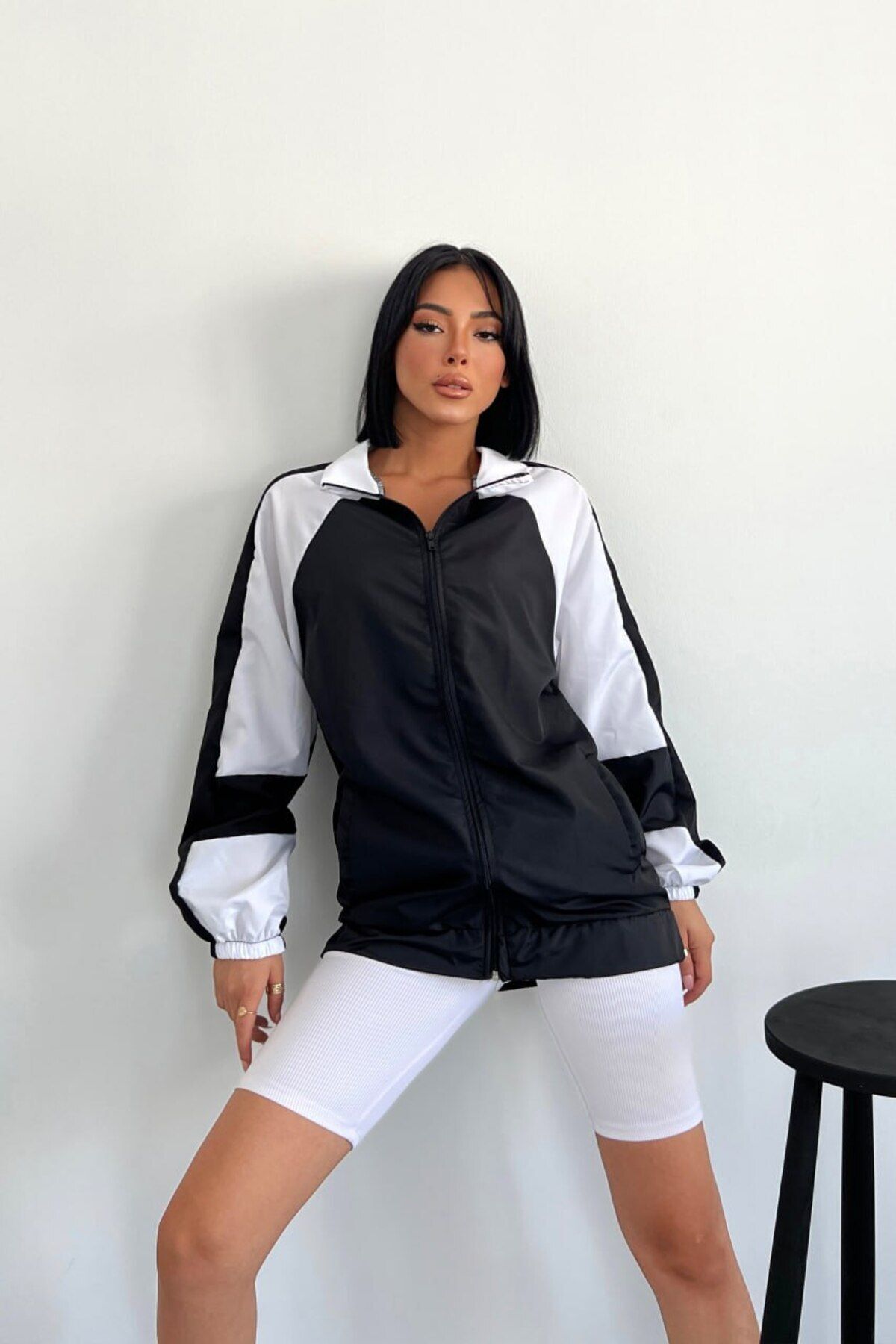 Garne Parachute Jacket Windbreaker Unisex Black White — مشکی rz1 — تصویر 4 از 6