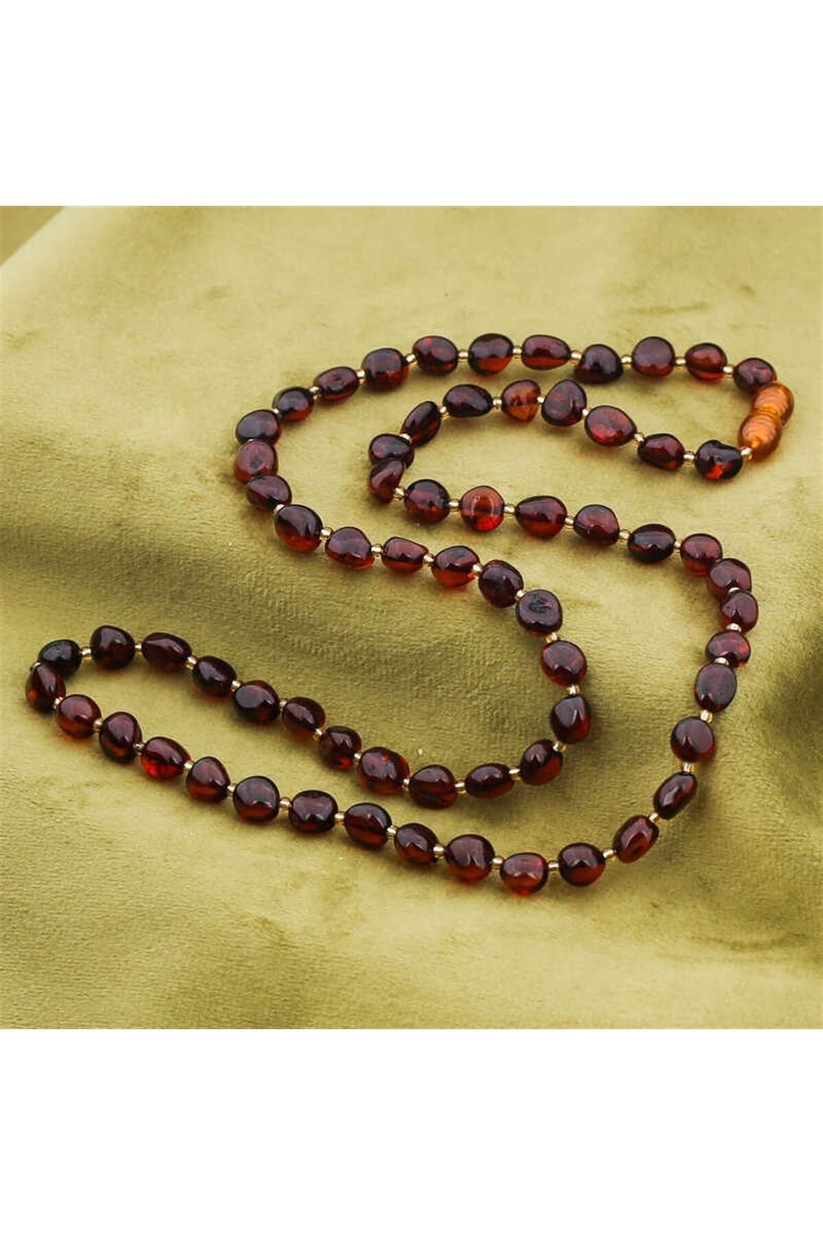 Orjinal Yetişkin Damla Kehribar Bordo Kolye Sinir Stres Guatr 55-60 Cm