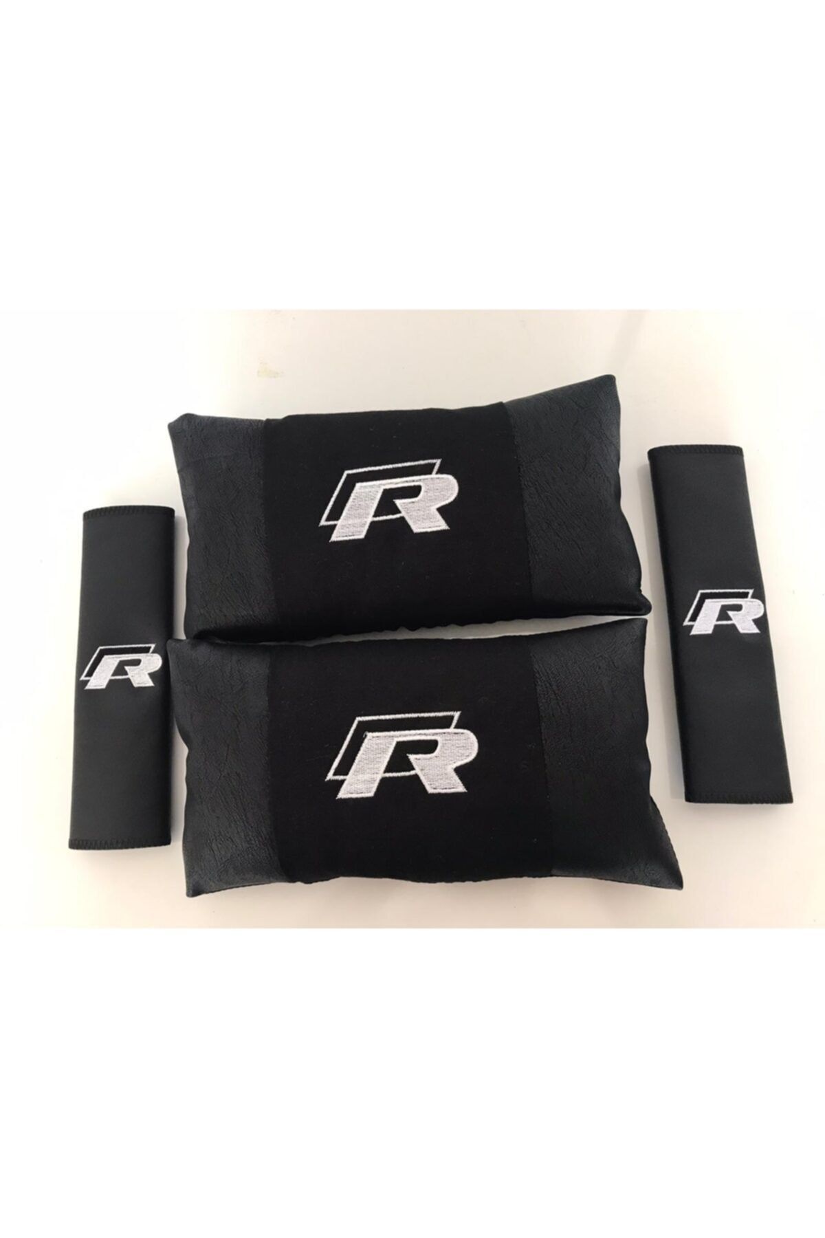 ŞENYILDIZ AKSESUAR Golf Polo Passat Uyumlu R Nakışlı Deri 1 Çift Boyun Yastık Ve 1 Çift Kemer Pedi