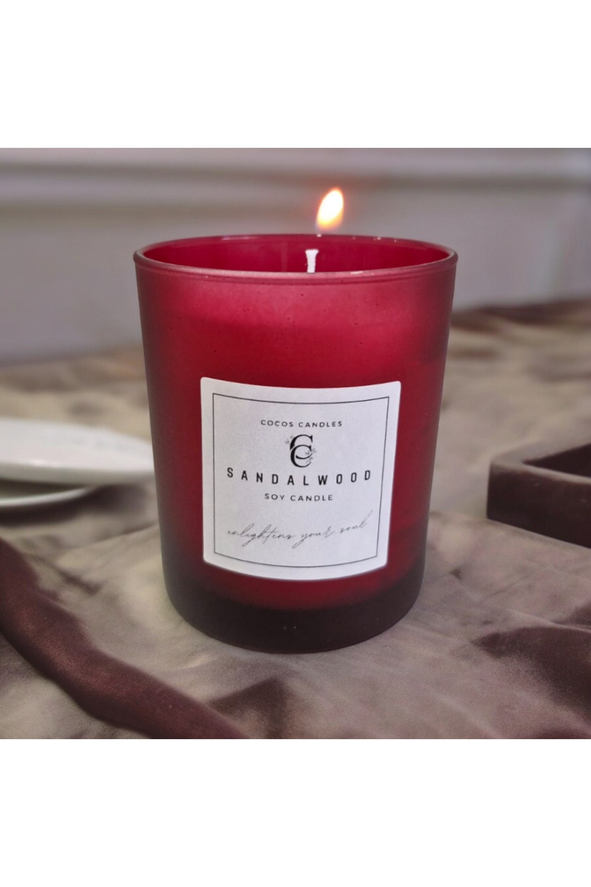 100% Natural Scented Soy Wax Candle in Sandalwood Scented Glass Cup (7cm)