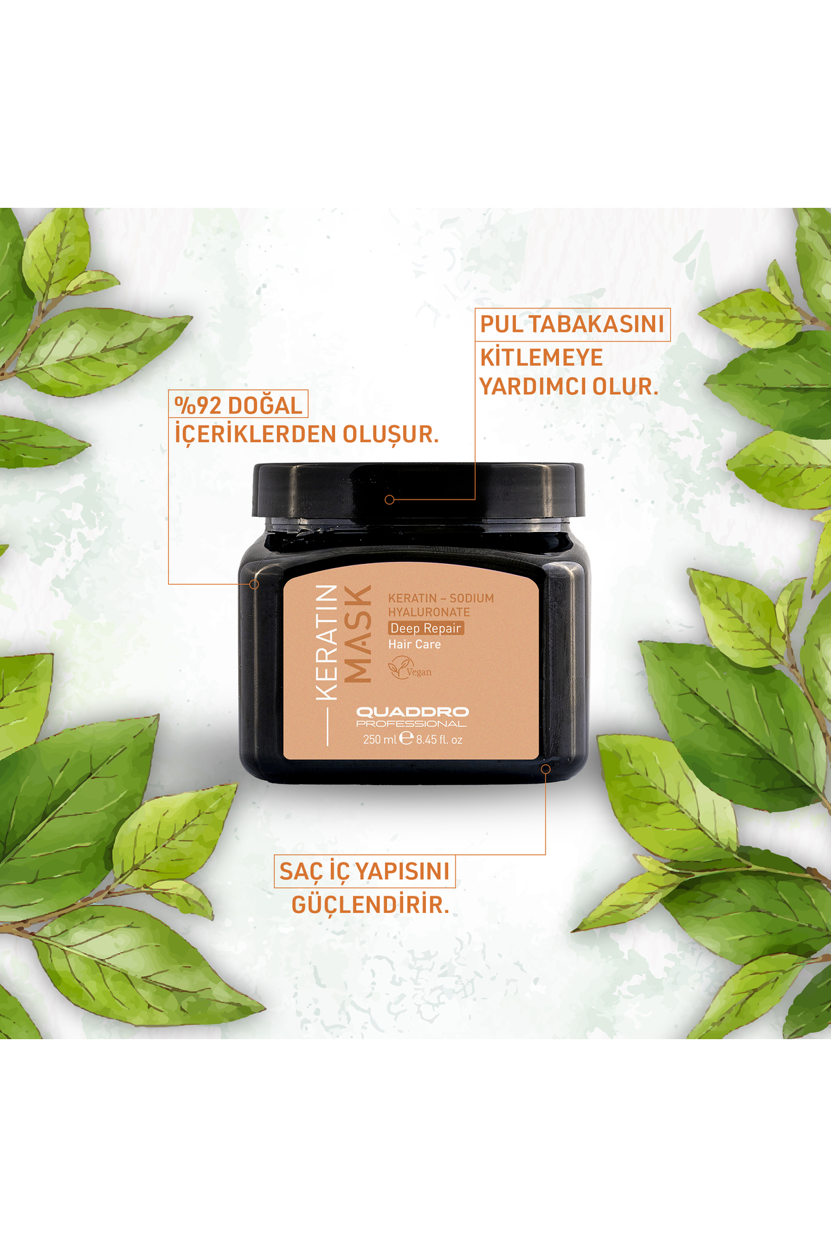 QUADDRO KERATİN YIPRANMIŞ VE ONARICI MASKE 250 ML — 8682416310977 — تصویر 2 از 3