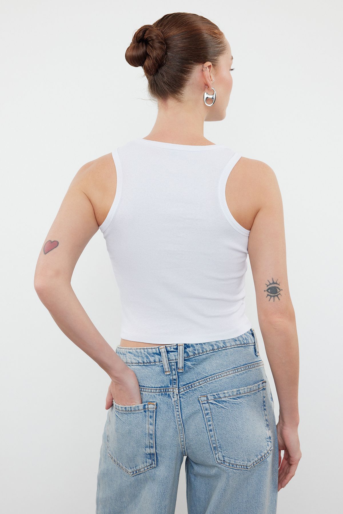Trendyol Collection-Pack of 2 Pink and White Crop Halter Collar Undershirt - Flexible Corded Knitted TWOSS21AL0058 4