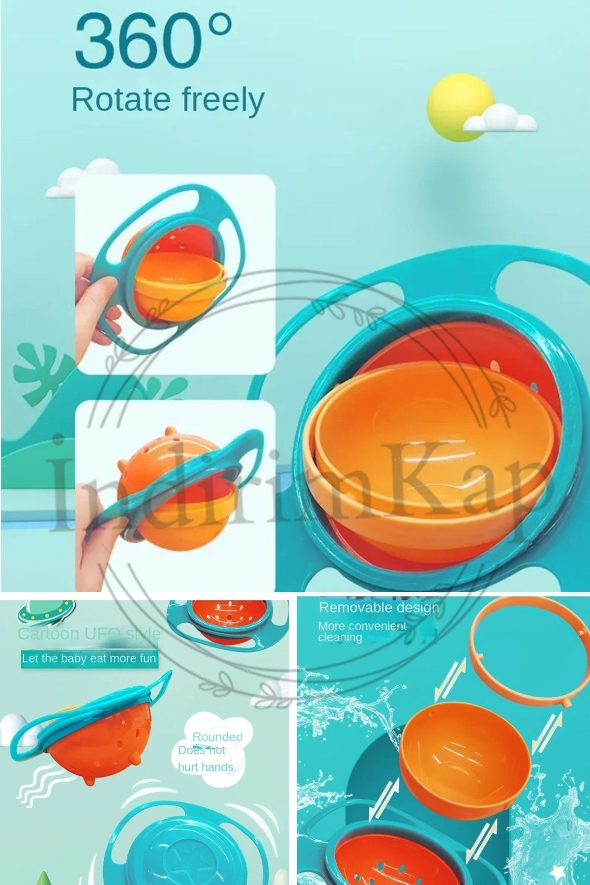 İndirimKap Evrensel 360° Dönen Bebek Dökülmeyen Tabak Mama Tabağı fotoğrafı 2 (önizleme)