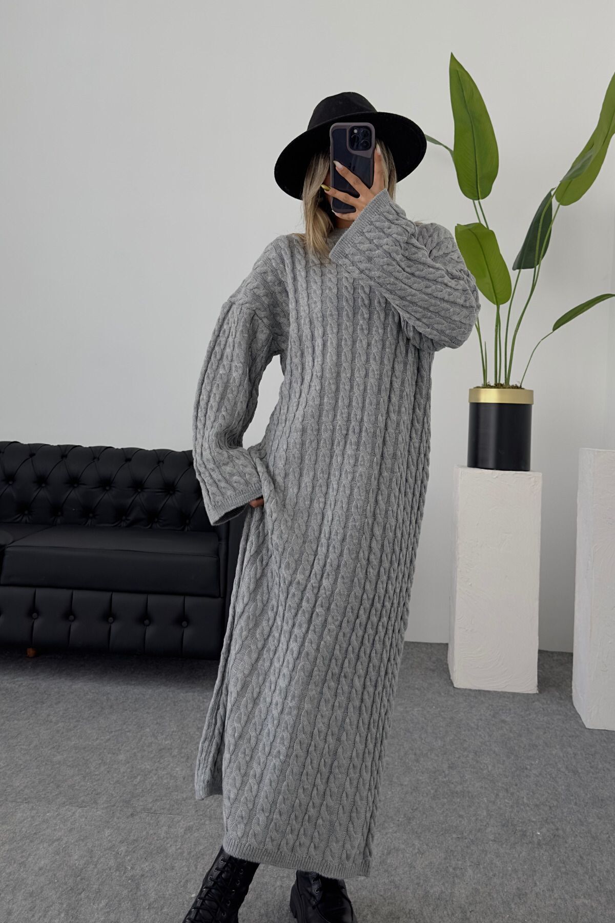 model triko elbise gri overye