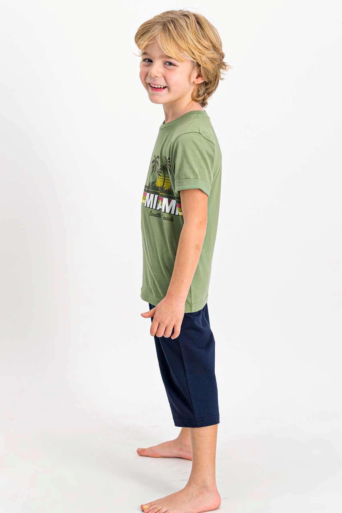 Arnetta-Boy's Miami Light Khaki Crew Neck Capri Set 2