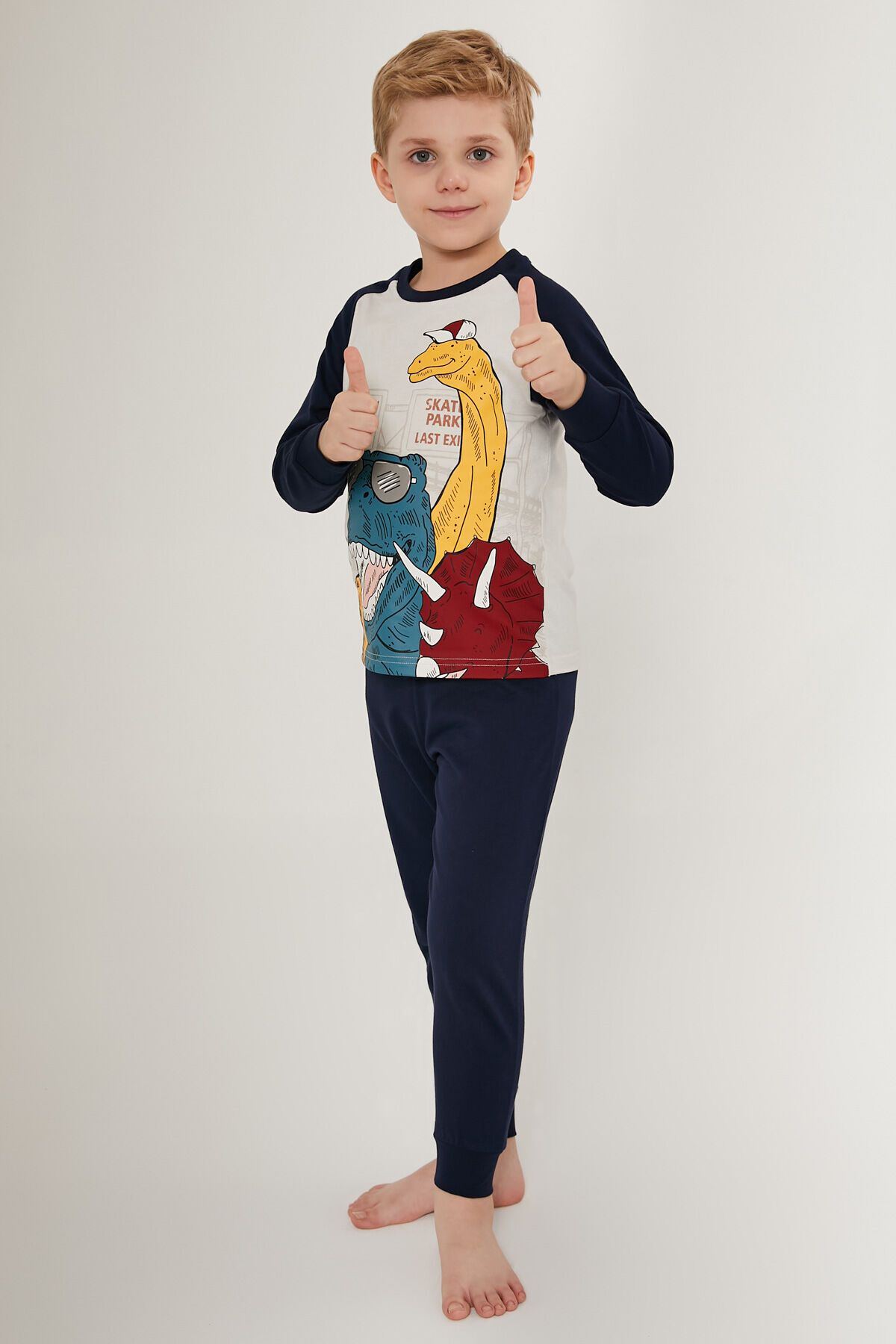 Rolypoly-Downtown Freway White Navy Blue Boy Long Sleeve Pajamas Set 3