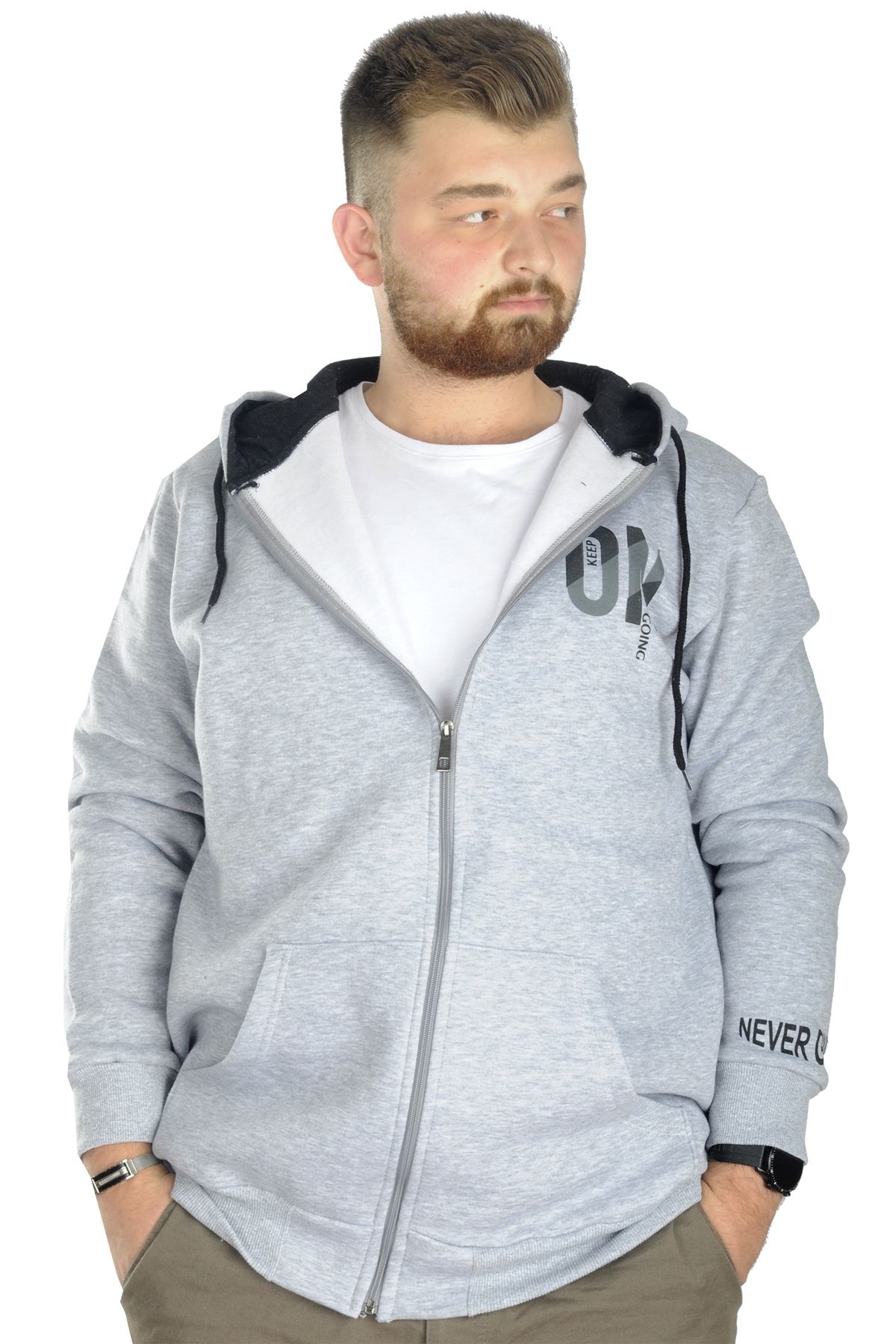 Mode Xl Erkek Sweat Kapşon Fermuarlı Keep On 22533 Grimelanj