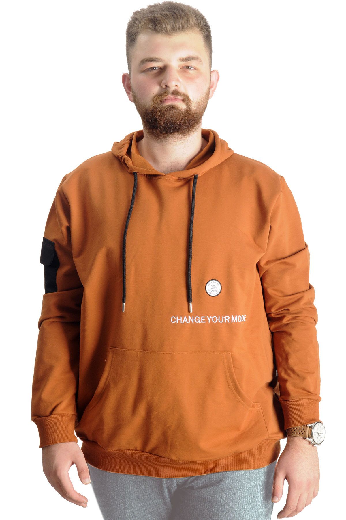 Mode Xl Büyük Beden Sweat Kanguru Change Mode 23164 Tarçın