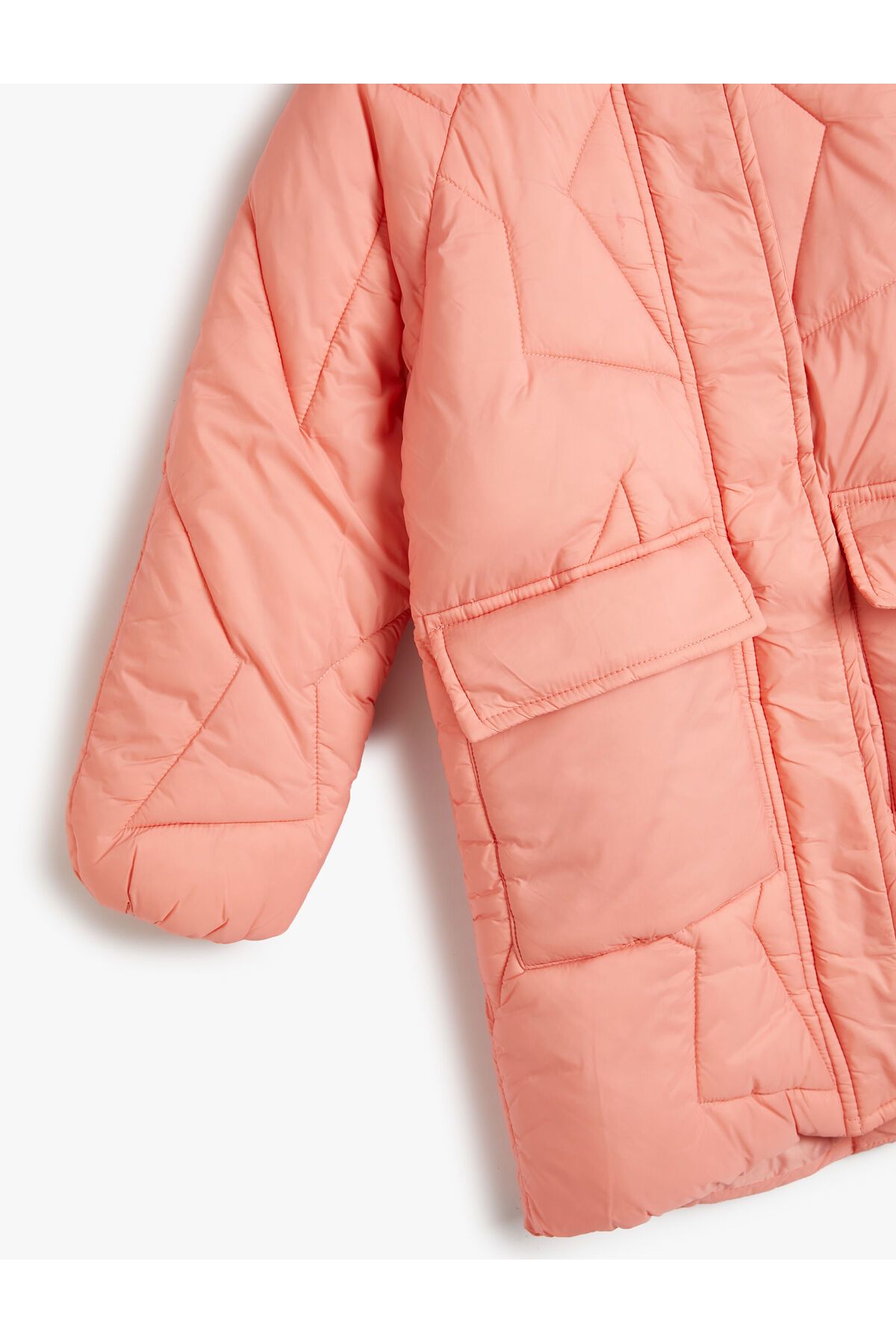 Oversize Şişme Mont Suni Kürk Detaylı Kapşonlu Kapaklı Cepli