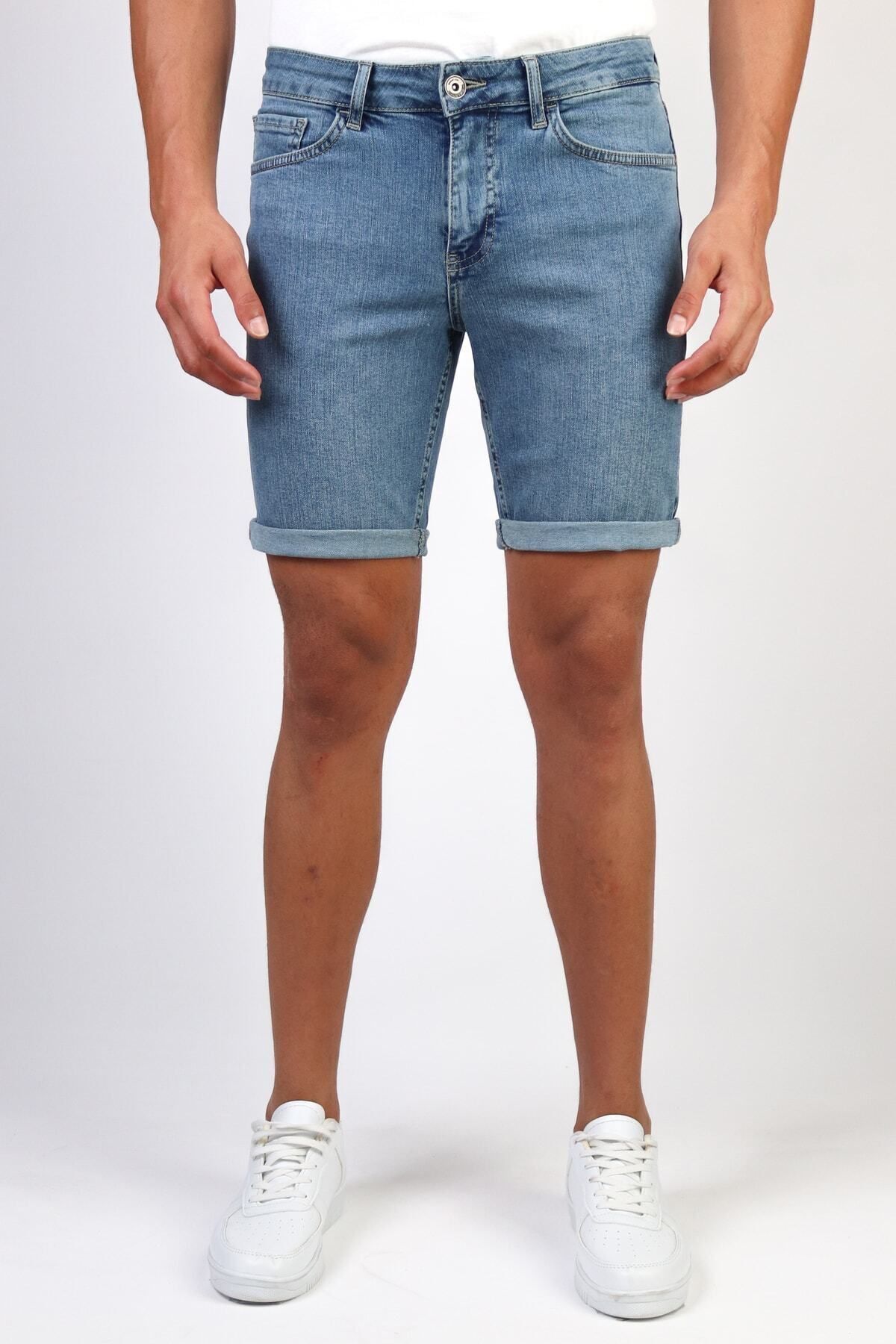 HLT JEANS-شورت جينز مريح من الليكرا باللون الأزرق الفاتح - للرجال مطحون Hlthe001952ك 3