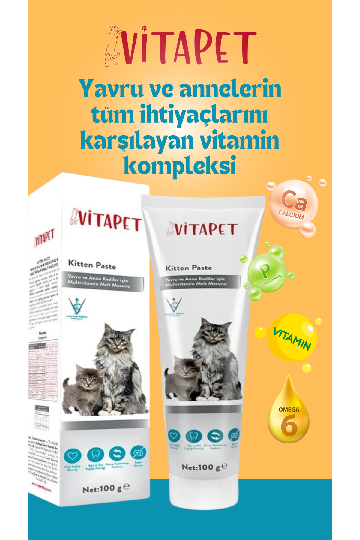 VİTAPET Vitapet Kitten Paste Multivitamin Yavru ve Anne Kedilerde Bağışıklık Sistemi Destekleyici