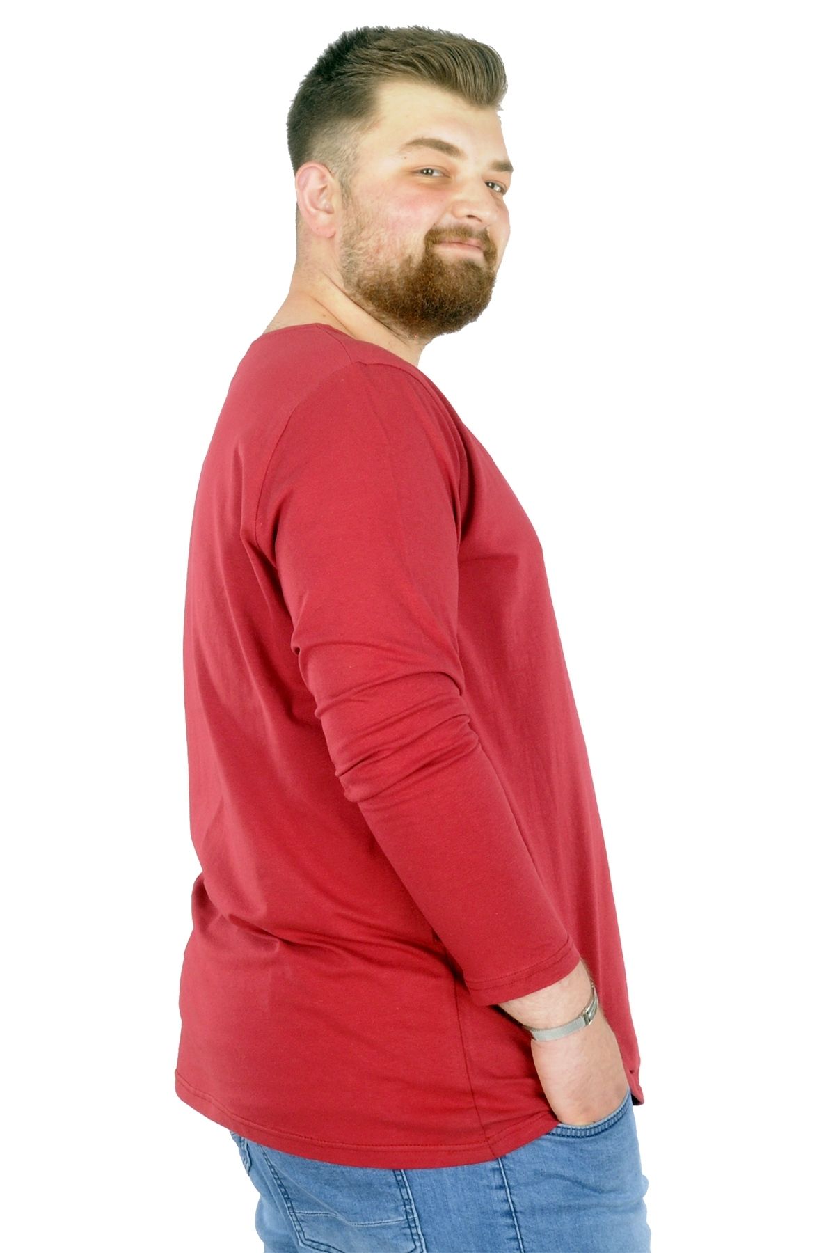 ModeXL-تيشيرت رجالي مقاس كبير من Mode Xl برقبة دائرية من الليكرا 20102 أحمر كلاريت 2