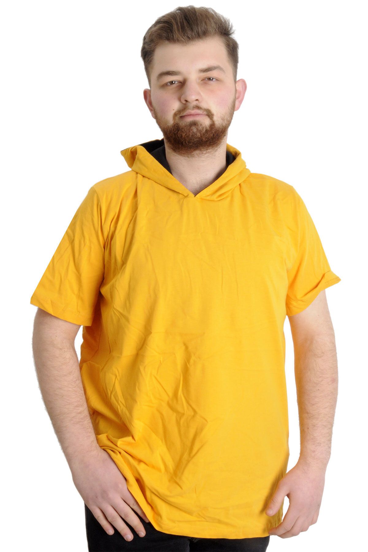 ModeXL-تي شيرت رجالي مقاس كبير من Mode Xl بقلنسوة وأكمام قصيرة 23118 الخردل 1