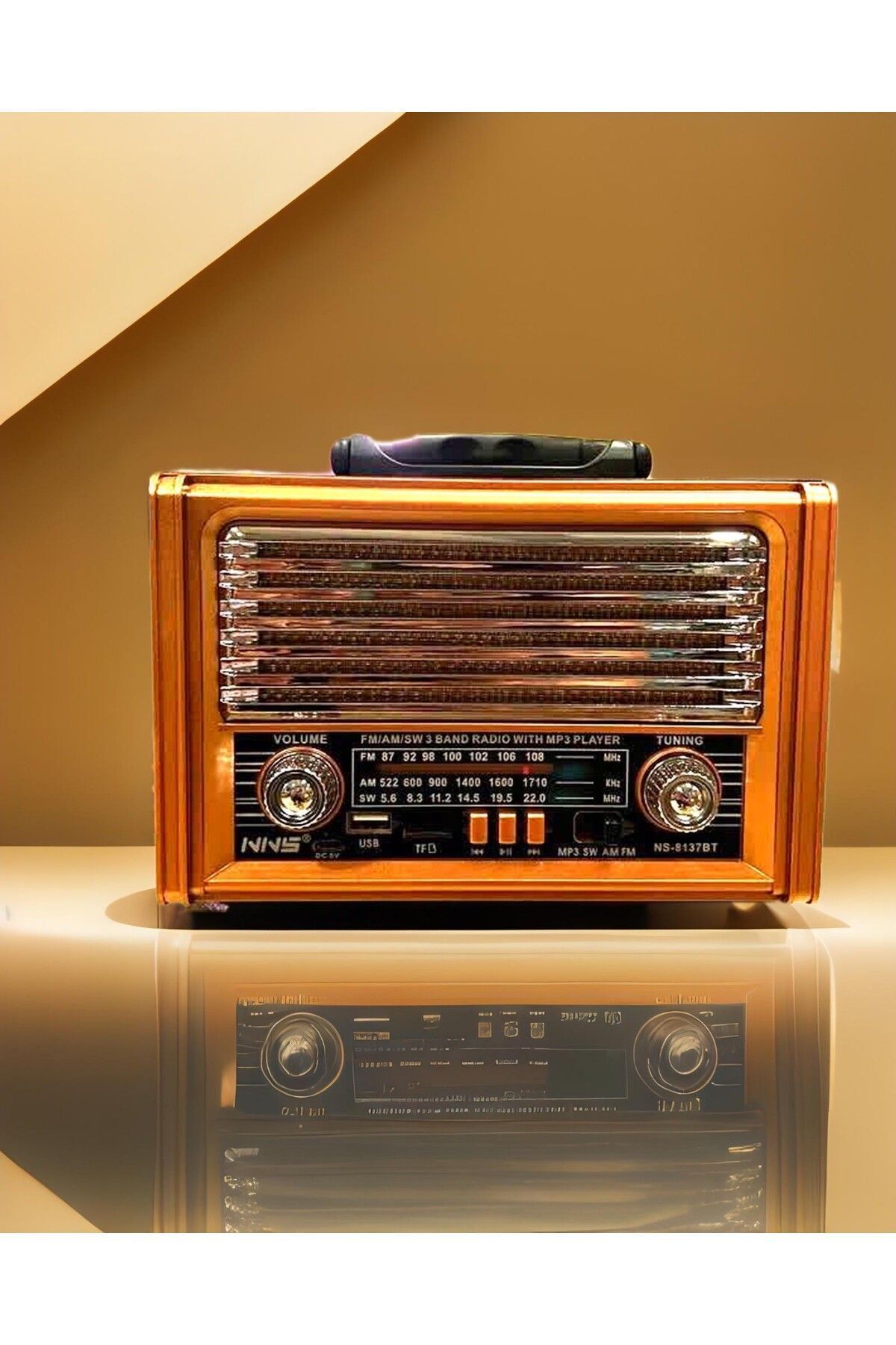 Nostaljik ahşap eskitme görünüm radyo usb aux girişli bluetooth fm çalar