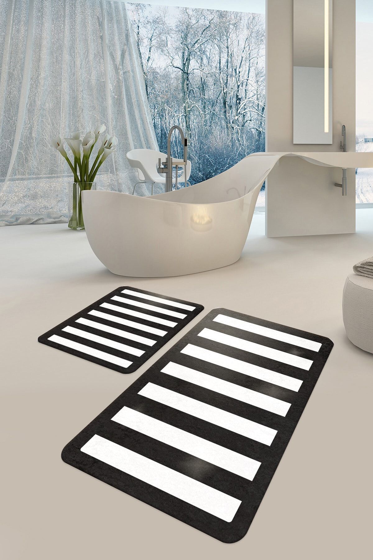 Decorative Digital Printed 2 Pieces Set Bath Mat Non-Slip Base Toilet Set