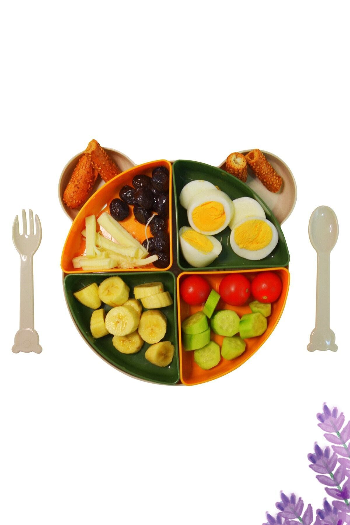 WAPPA Yogi Ayıcık 4 Bölmeli Mama Beslenme Tabağı Ve Çatal Kaşık Seti Yeşil (7 Parça) fotoğrafı 2 (önizleme)
