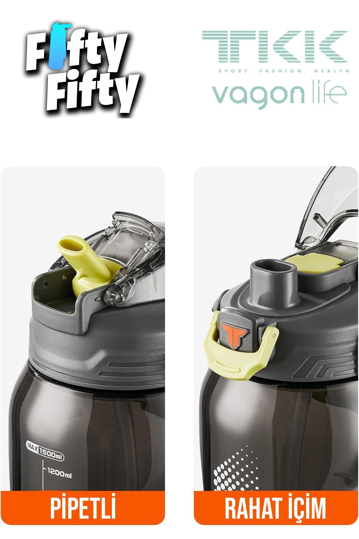 Vagonlife-TKK 1500 ML - Comfortable Cut Tritan Water Bottle, Single/Double Use, with Straw - FFTKK1027 6