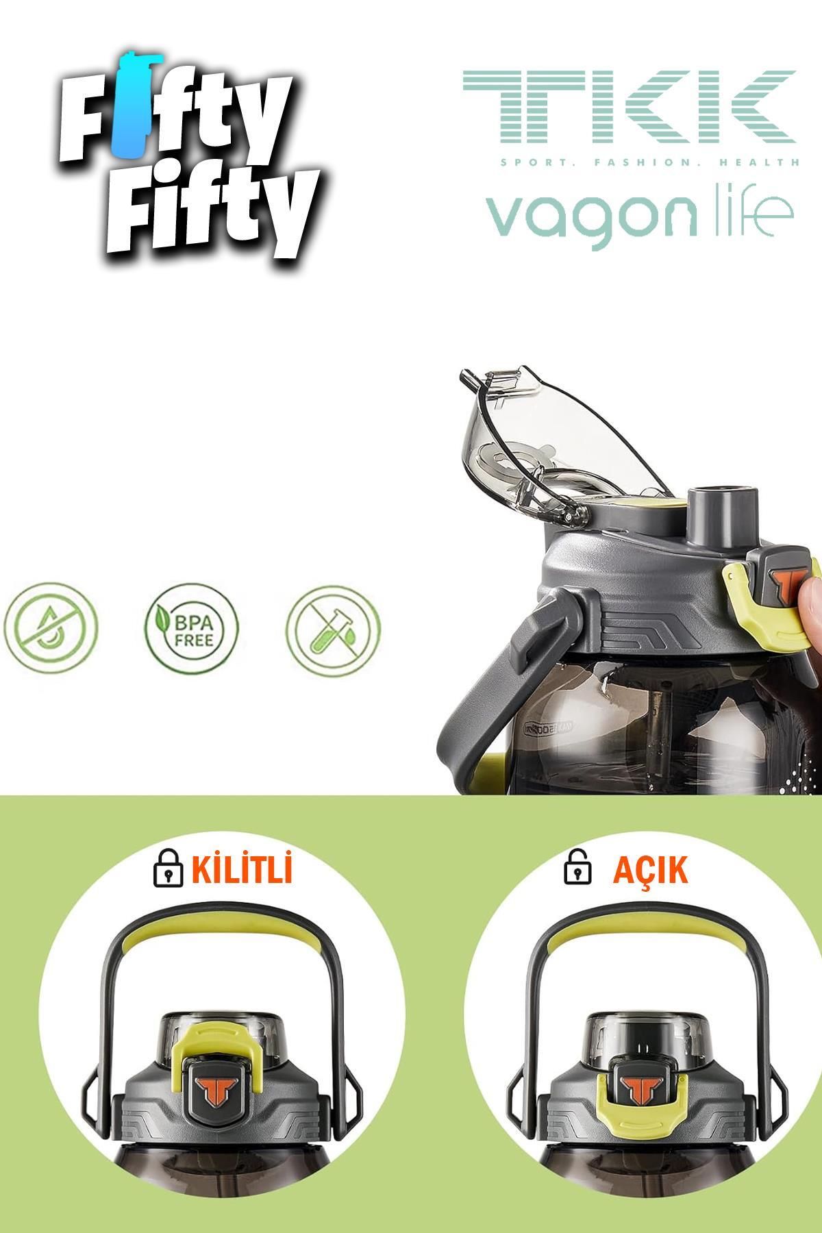 Vagonlife-TKK 1500 ML - Comfortable Cut Tritan Water Bottle, Single/Double Use, with Straw - FFTKK1027 5