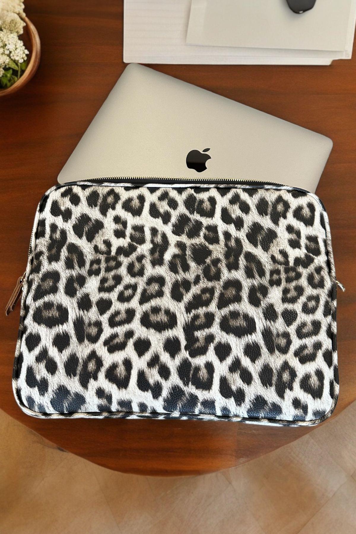 BAHELS Viral Siyah Leopar Desen Laptop Tablet Kılıfı 13-14 inç