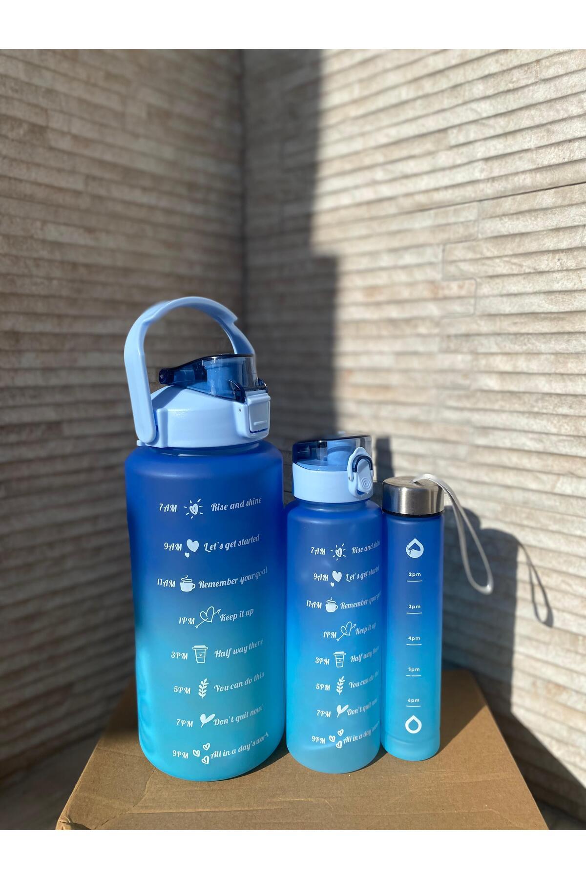 Yeelock Motivasyonel 3 lü Set Su Matarası 2 lt+900 ml+600 ml Tritan ...