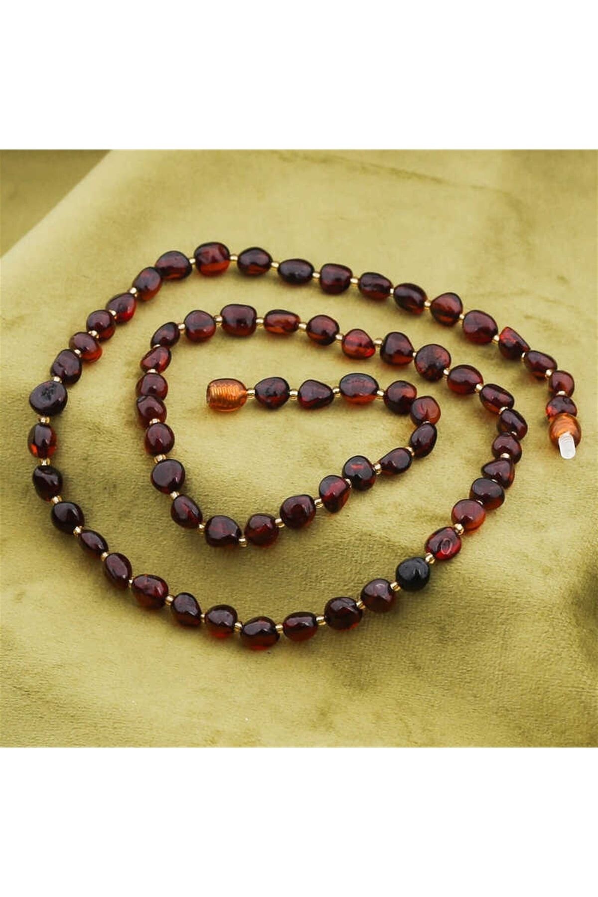 Orjinal Yetişkin Damla Kehribar Bordo Kolye Sinir Stres Guatr 55-60 Cm
