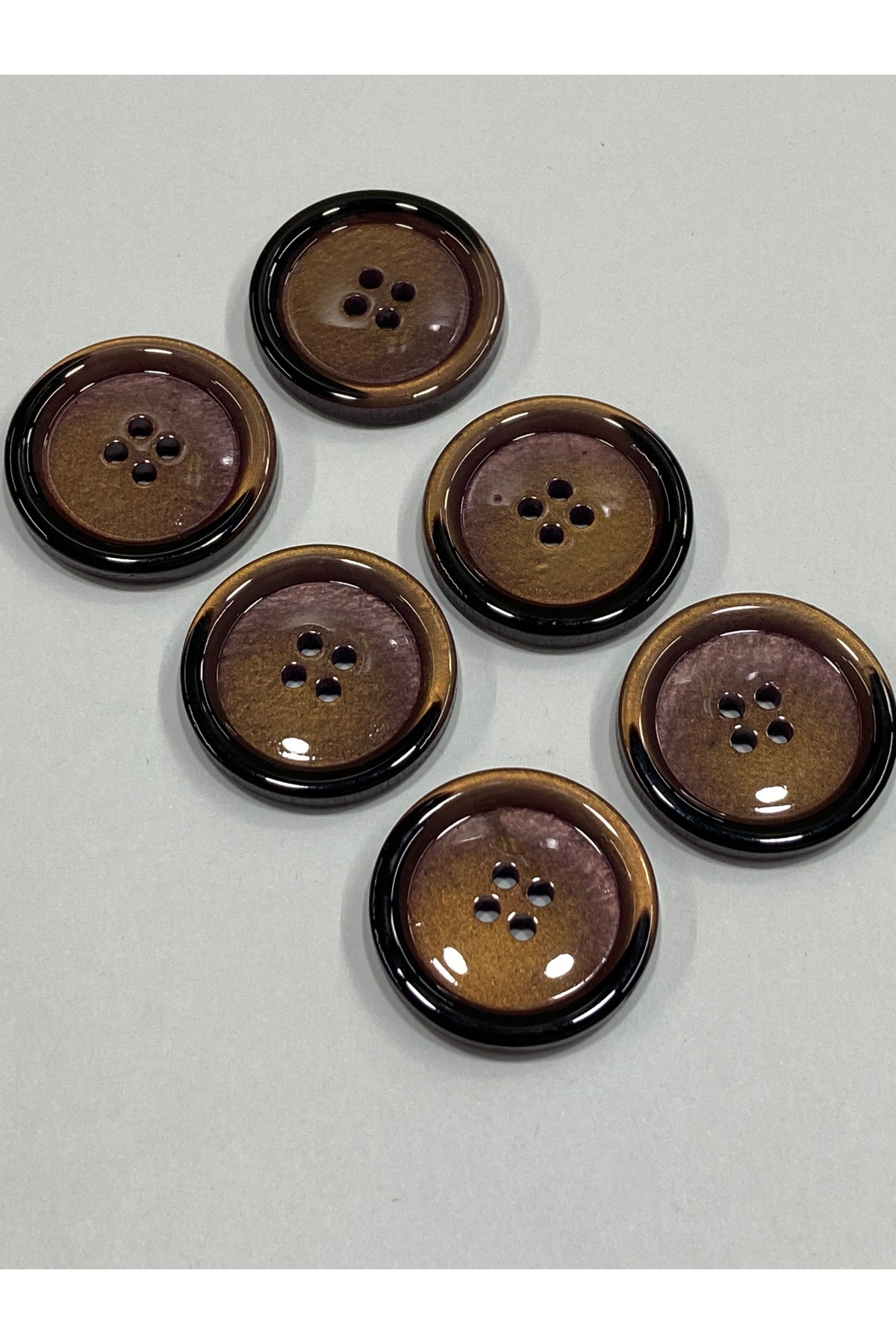 Trench Coat And Jacket Button / Set of 6 / Enamel Coated / Black Thread / Mink Color