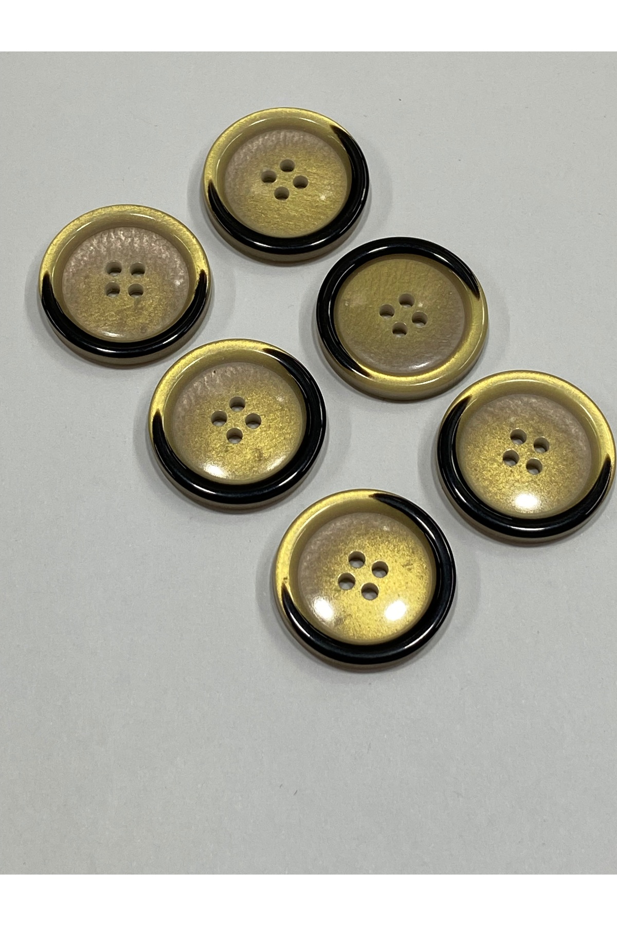 Trench Coat And Jacket Buttons / Set of 6 / Enamel Coated / Black Threaded / Linen Color
