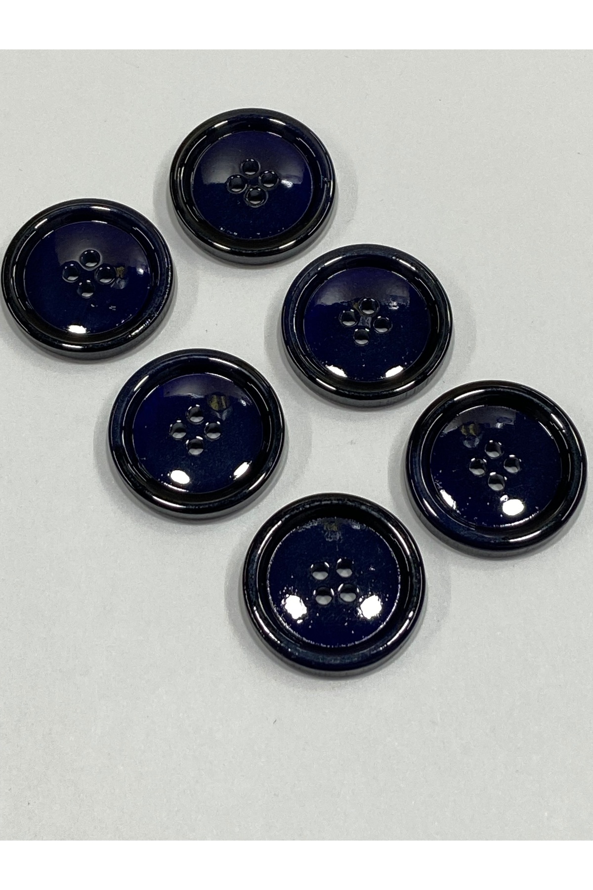 Trench Coat And Jacket Buttons / Set of 6 / Enamel Coated / Black Threads / Navy Blue Color