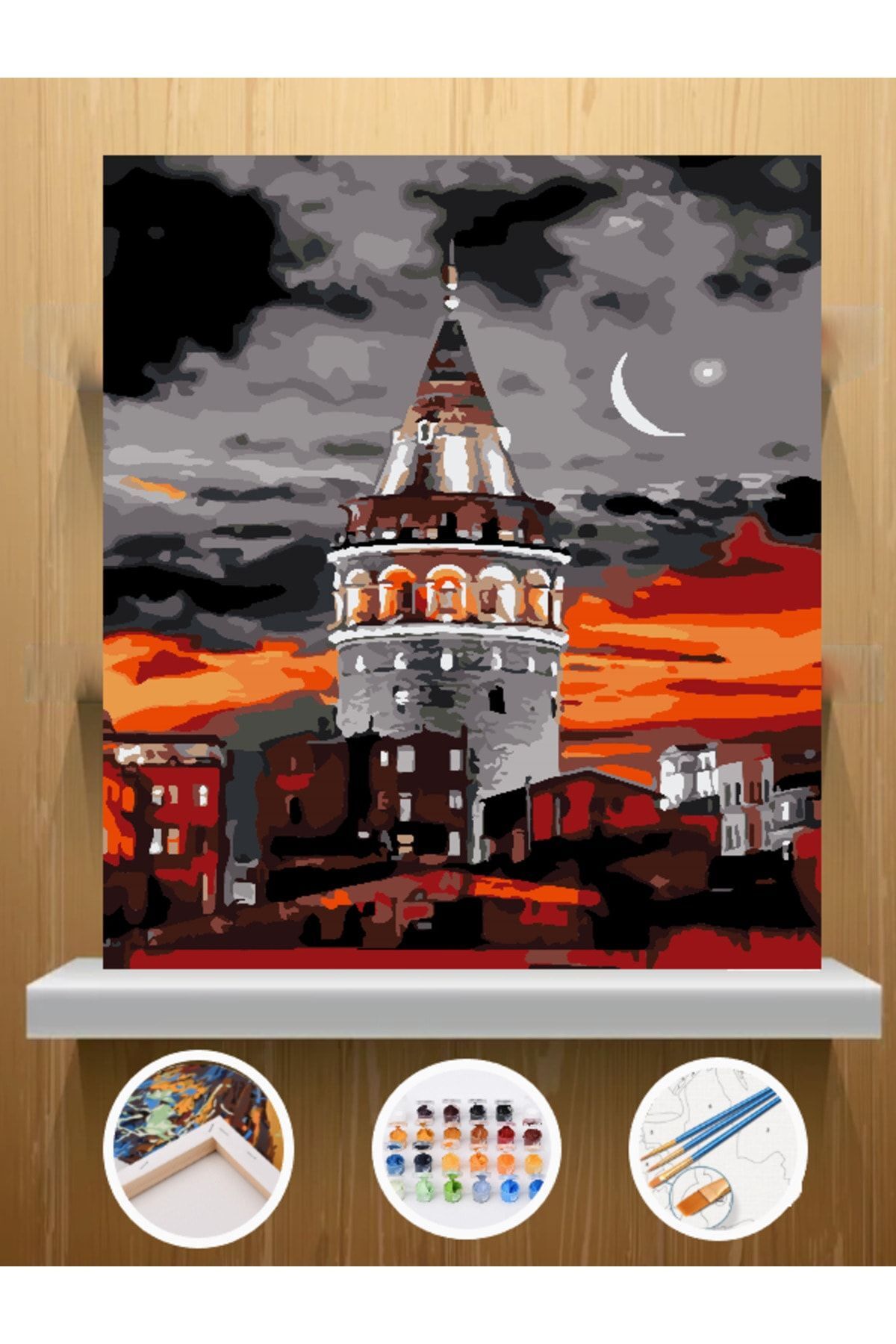 CNS HOBBY TUVAL Sayılarla Boyama Tablo Seti Çerçeveli 30x40 Fırça Ve Boya Seti Pamuk Tuval Bezi Istanbul Gece