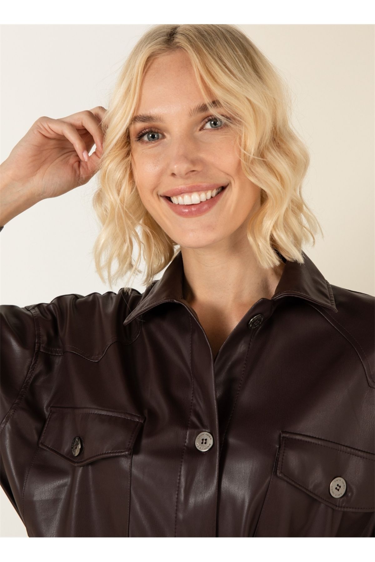 Pierre Cardin-Brown Oversize Women's Shacket - DUPRAY-G Size 42 3