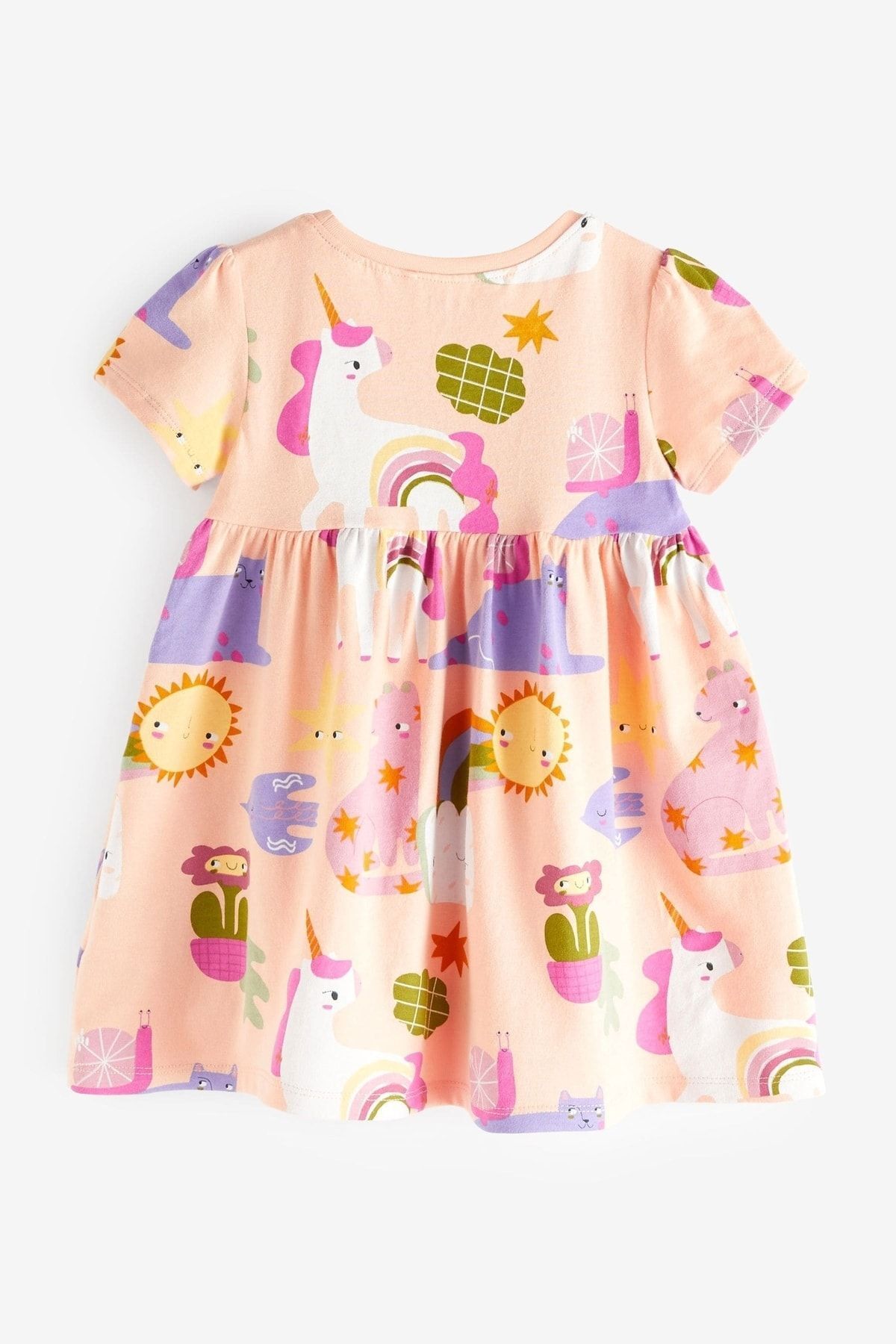 Next Baby New Cotton Pink Short Sleeve Unicorn Dress Cocuk Giyim