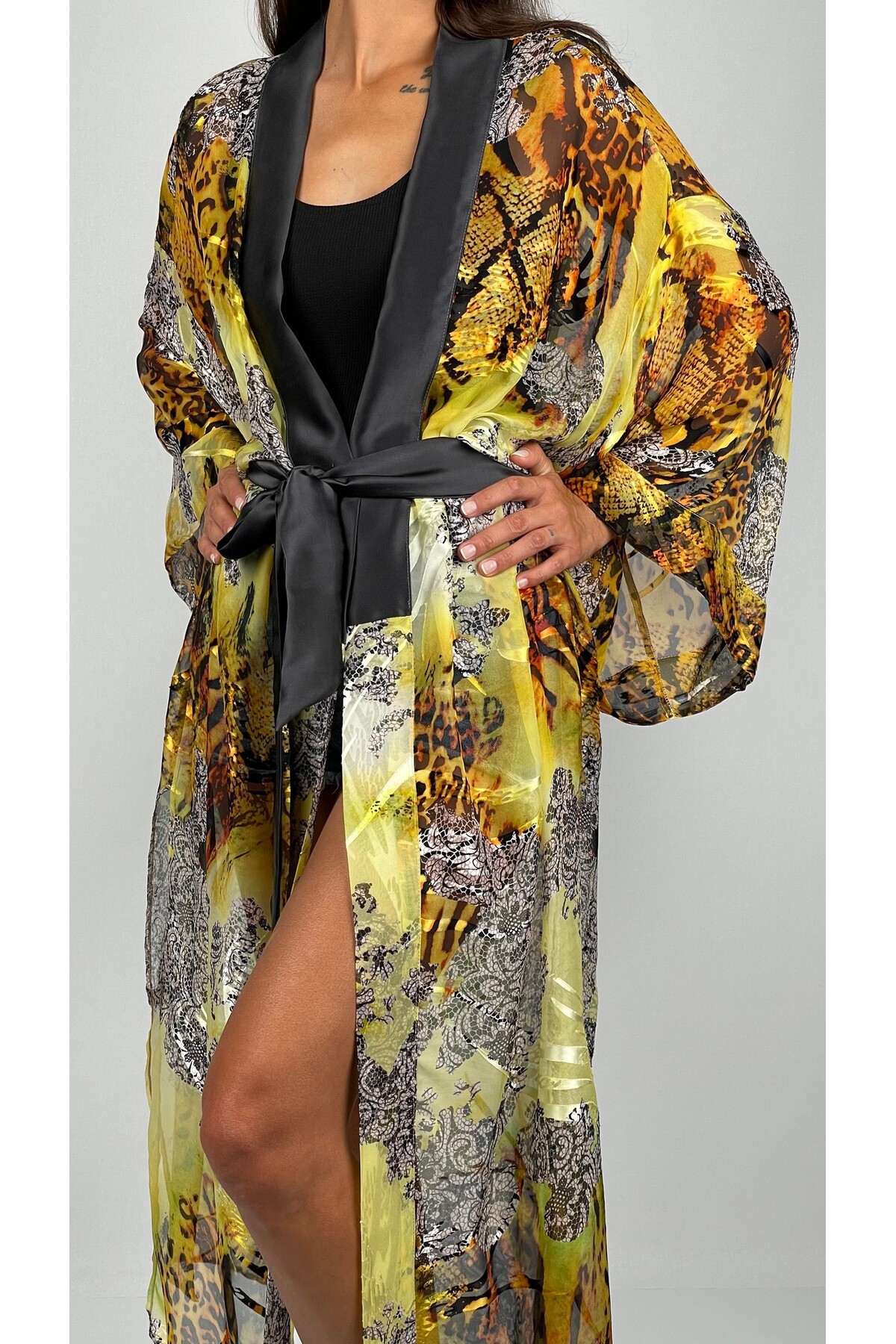 Socrates AURORA Kemerli Geniş Kollu Uzun Yakma İpek Kimono Fiyatı