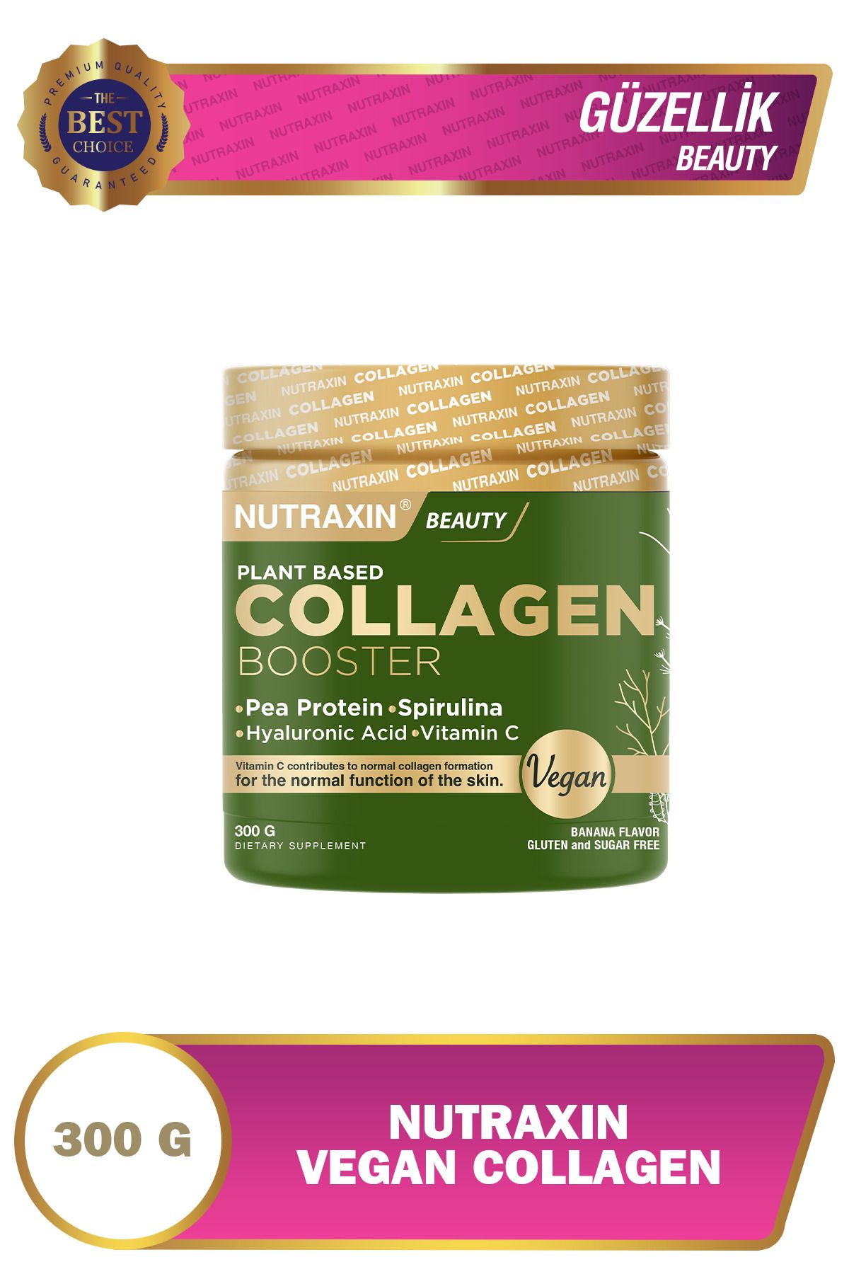 Nutraxin Vegan Collagen Booster 300 г - гороховый белок, спирулина, витамин С, гиалуроновая кислота, без глютена B10235