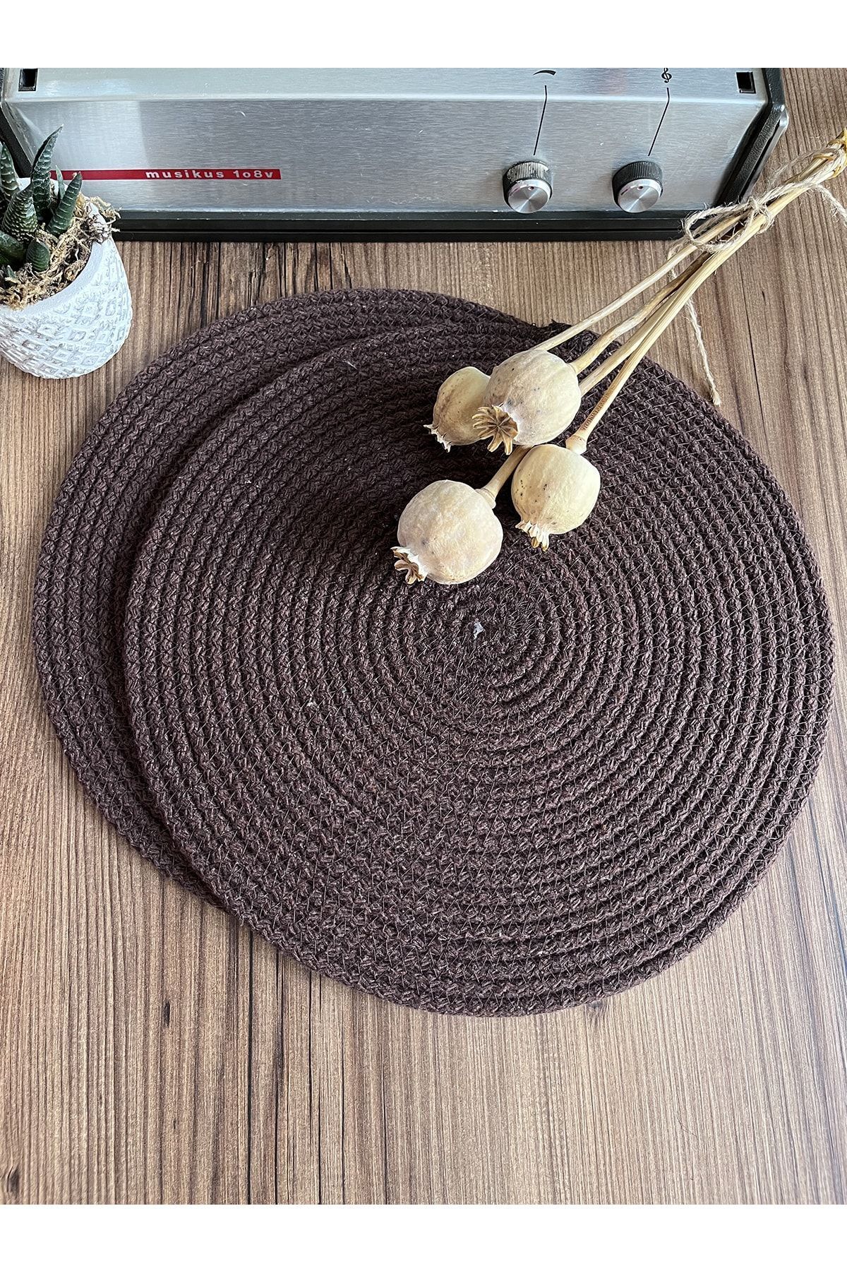 GARDENYA HOME-Volonte Bitter Coffee Jute American Service 2-Piece Knitted Straw Plates 2