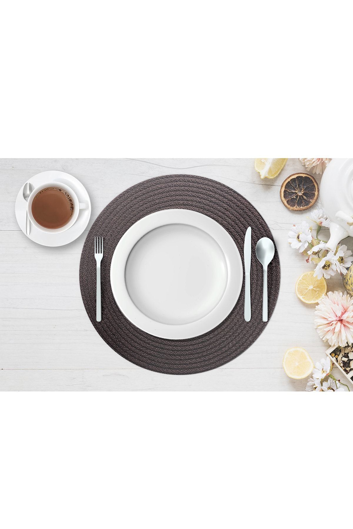 GARDENYA HOME-Volonte Bitter Coffee Jute American Service 2-Piece Knitted Straw Plates 5
