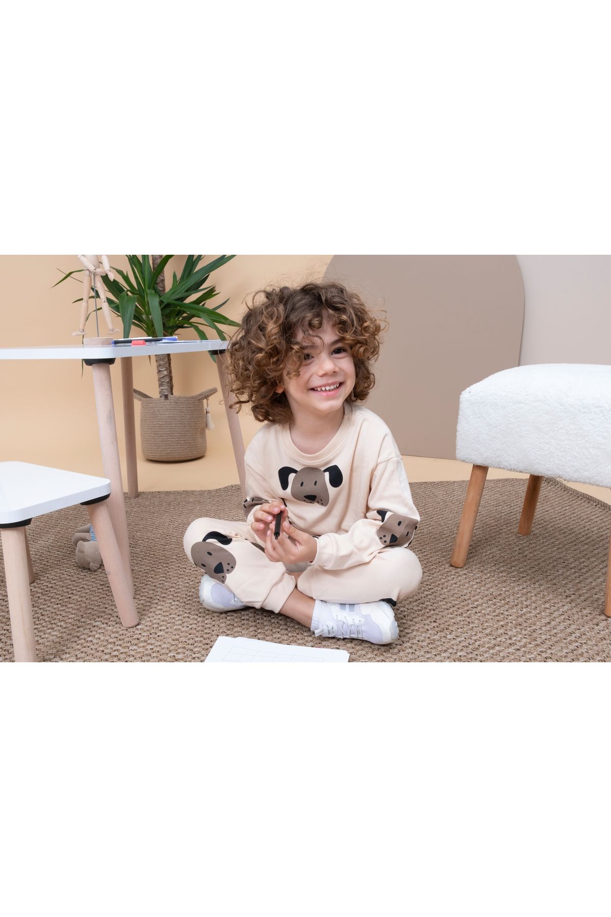 Bubito-Set ursuleț de pluș pentru copii dublu de sus și de jos-bej 3