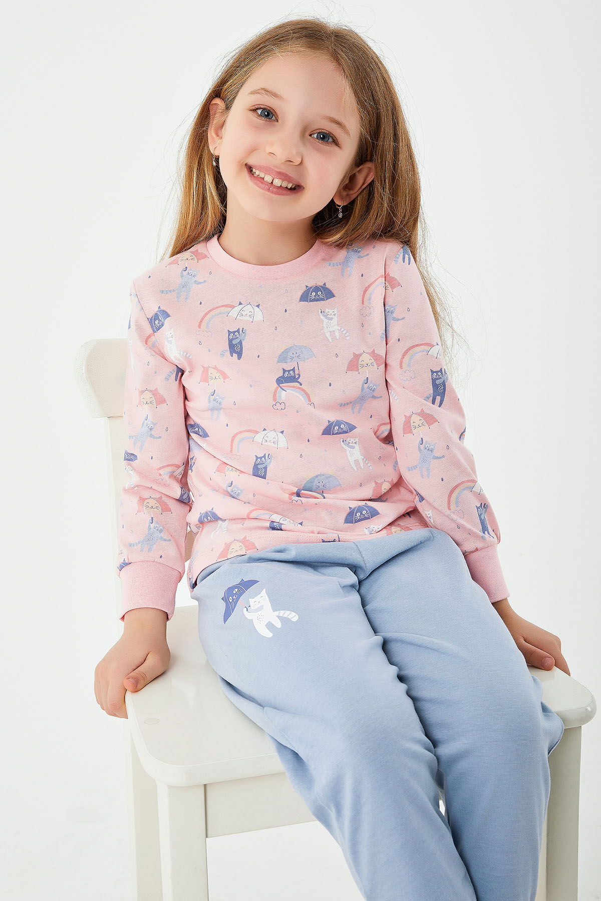 Rolypoly Rolypoly Rainbow - Pink Girl's Long Sleeve Pajama Set - Trendyol