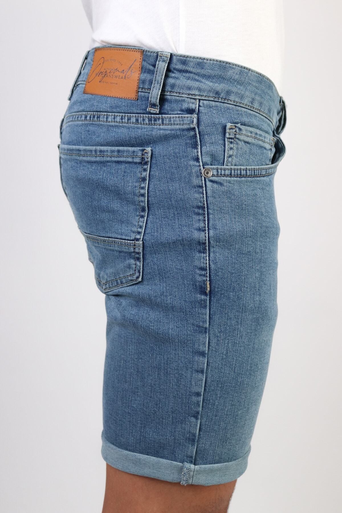 HLT JEANS-شورت جينز مريح من الليكرا باللون الأزرق الفاتح - للرجال مطحون Hlthe001952ك 6