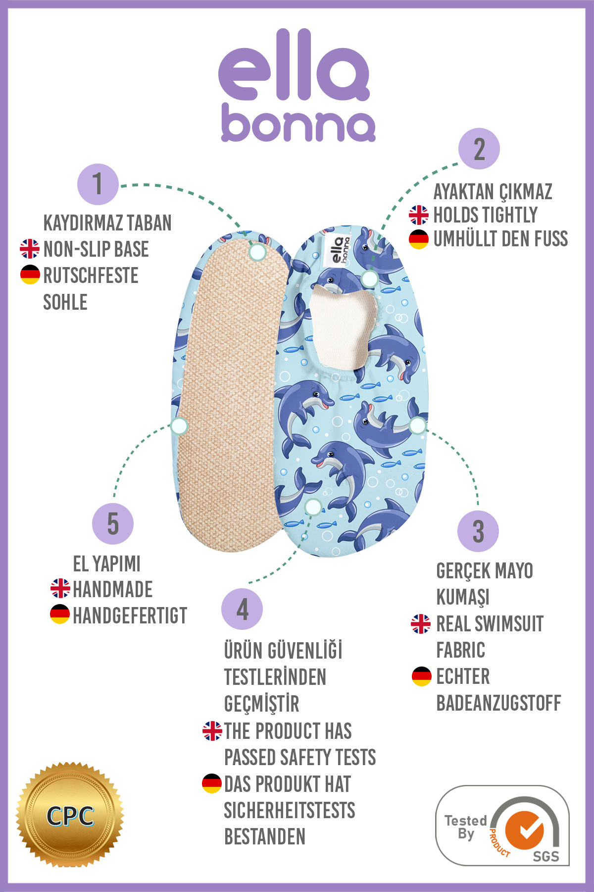Ella Bonna-Talpă Anti-alunecare, Bebeluş unisex, Pantofi de mare pentru copii, Papuci de piscină, Delfin 4