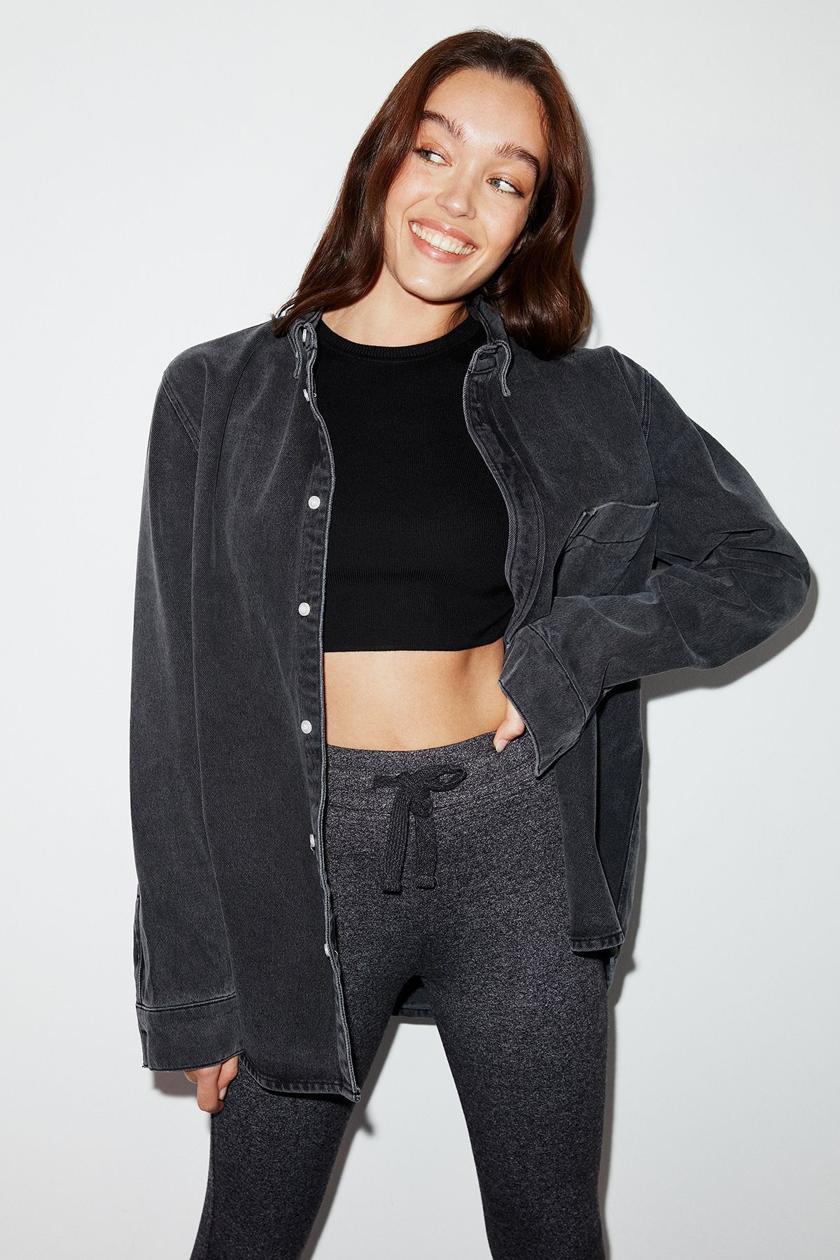 GRIMELANGE-Legíny Judy Dark Grey Slim Fit - elastický pás a zaväzovanie 3