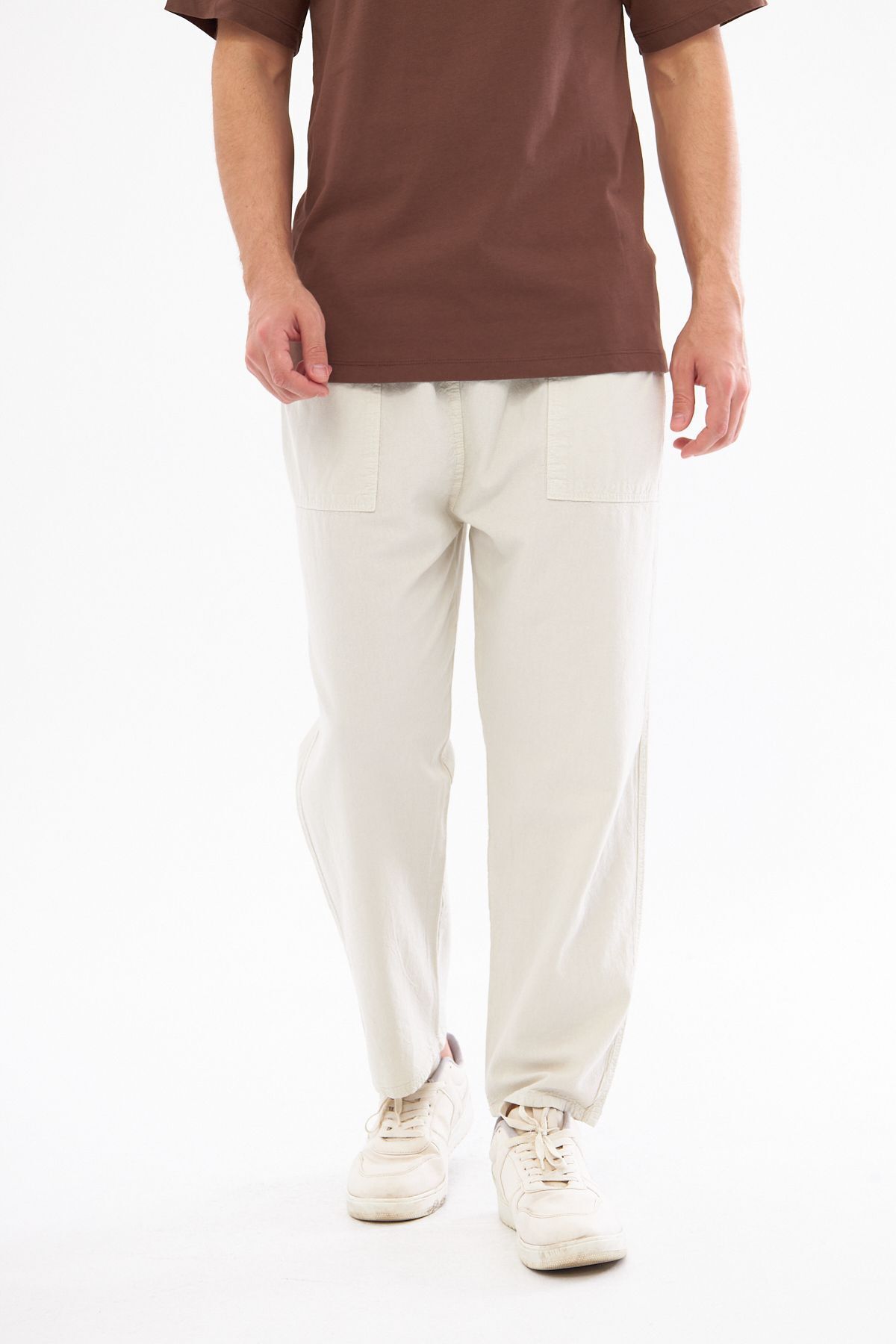 NASIFOĞLU GİYİM Pantaloni De In Bej - Bărbați, 100% Bumbac, Talie Elastică Confortabilă, Croială Lejeră Masculin - 52