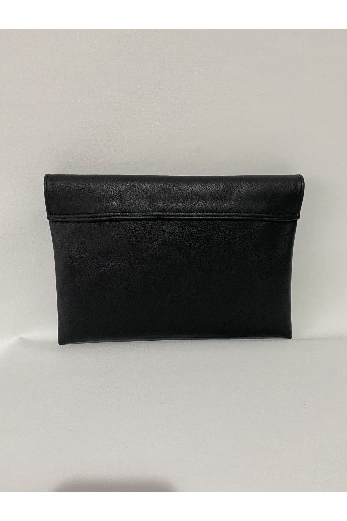 TALKING DREAMS Siyah Suni Deri Kapaklı Clutch görsel 2