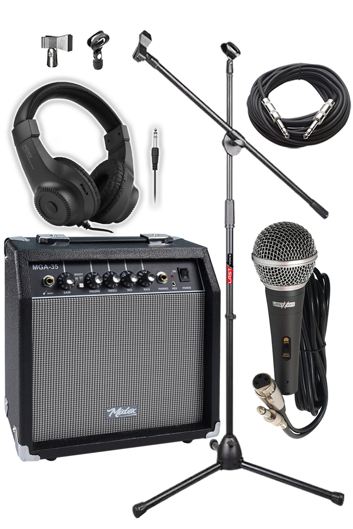 Midex MGA-35BK-PAK Elektro Gitar Amfisi Seti 35 Watt Gain