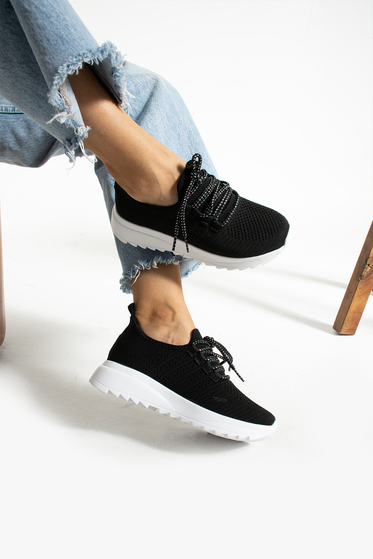 KOTAN-Tricotaje negre Ortopedice, ușoare, cu talpă moale, pantofi sport pentru femei - pantofi sport 3
