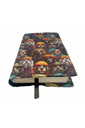 EL YAPIMI Kitap Kılıfı Şapkalı Köpekler Desenli